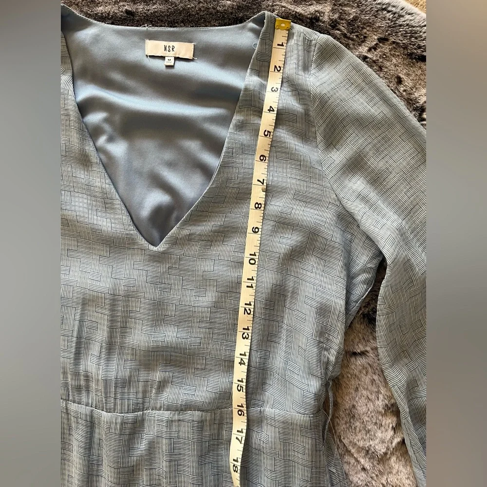 NWOT Light Blue Overlay Sheer Dress, by NSR, Hi low, Sheer Long sleeves, Medium - Picture 8 of 15